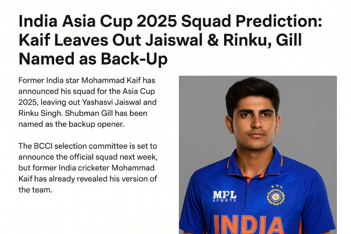 India Asia Cup 2025 Squad Prediction
